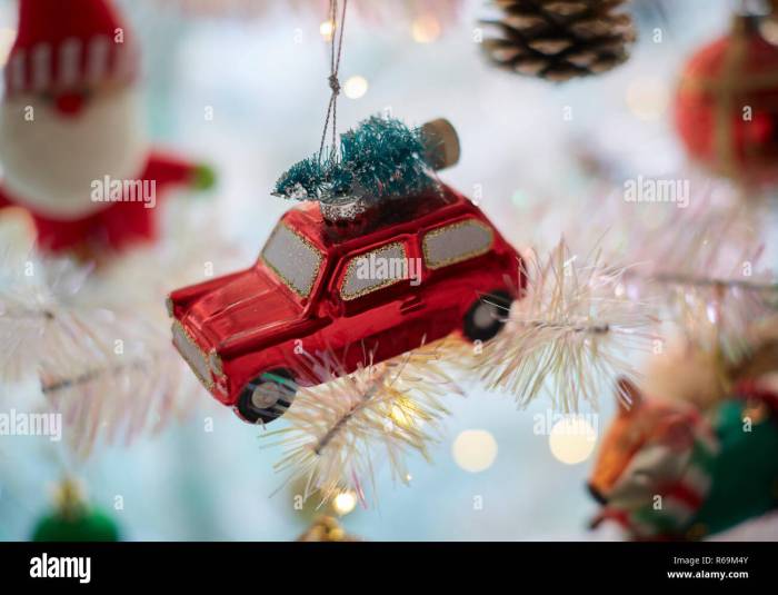 Car with christmas tree on top decoration