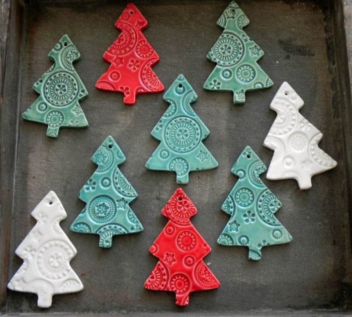 Christmas ceramic tree ornaments pottery decoration winter ornament lots lace decorations white made mint projects red something request order custom